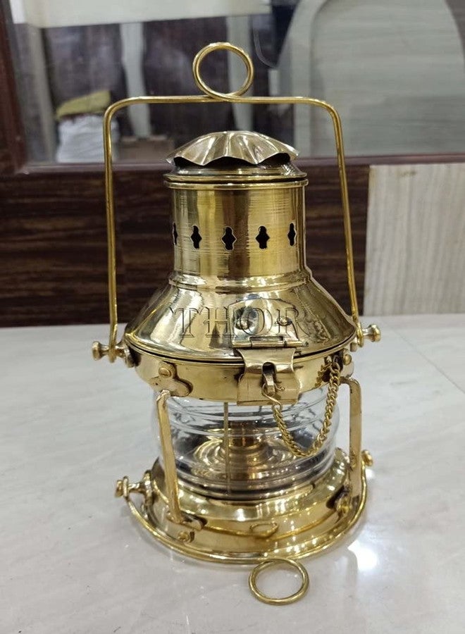 THOR INSTRUMENTS مصباح زيتي نحاسي بحري - فانوس معلق مزخرف - مصباح سفينة بحرية - مصباح زيتي نحاسي عتيق - فانوس سفينة بحرية - ديكور منزلي ريفي عتيق - هدايا - Image 2